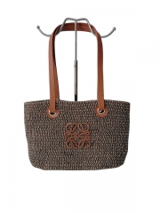 Factory customized logo Raffia straw tote shoulder handbag Polyester bag paper straw beach bag with PU handle