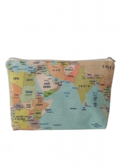 Wholesale Canvas Zipper Pouch Custom Cosmetic Bag Best Friend Gift Bridesmaid Gift Makeup Brush Bag Bohemia world map print