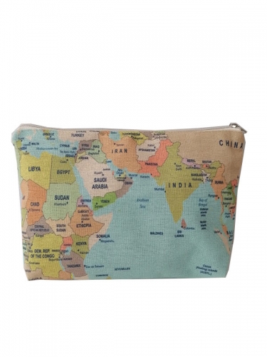 Wholesale Canvas Zipper Pouch Custom Cosmetic Bag Best Friend Gift Bridesmaid Gift Makeup Brush Bag Bohemia world map print