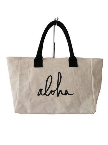 Cotton tote bag Custom printed LOGO with pocket and zipper simple shopping bag thick large canvas bag