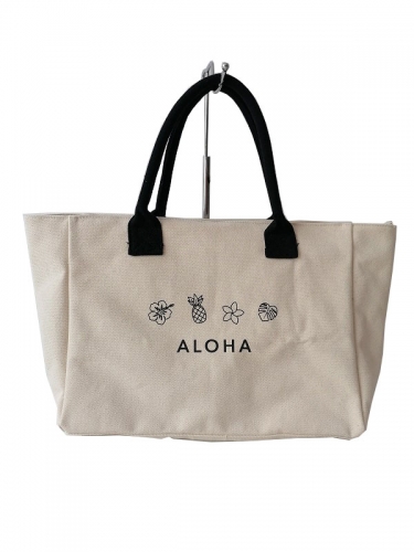 Cotton tote bag Custom printed LOGO with pocket and zipper simple shopping bag thick large canvas bag