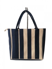 Women Striped Customized Cotton Canvas Bags Casual Large Handbag Canvas bag manufacturer