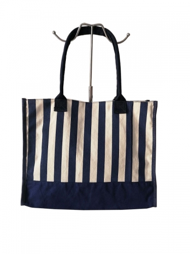 Women Striped Customized Cotton Canvas Bags Casual Large Handbag Canvas bag manufacturer