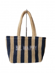 Factory customized logo Raffia straw tote shoulder handbag Polyester bag paper straw beach bag