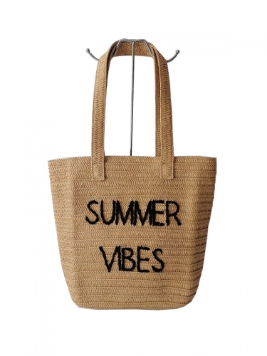 Wholesales Custom Logo Summer Straw Bag Shoulder Bag Soft Women Straw Beach Tote Bag