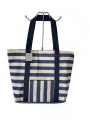 Simple Stripes Large Capacity Ladies Shoulder Handbags Canvas Striped Zipper Tote Bag Women