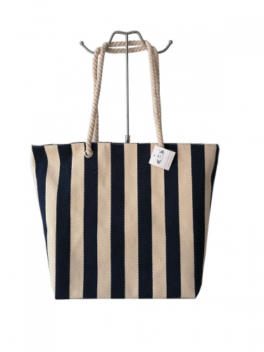 Version Simple Stripes Large Capacity Ladies Shoulder Handbags Canvas Striped Zipper Tote Bag Women