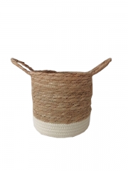 Factory direct straw basket woven seagrass natural rattan handmade storage plant basket flower pot with handles