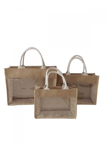 Reusable eco friendly laminated gift jute bag burlap linen beach bag hessian shopping tote handle bags with custom logo