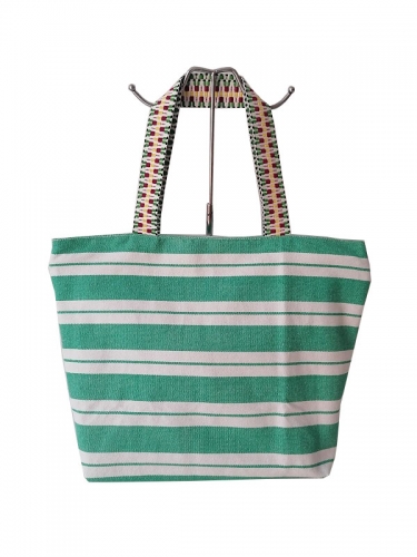 Simple Stripes Large Capacity Ladies Shoulder Handbags Canvas Striped Zipper Tote Bag Women