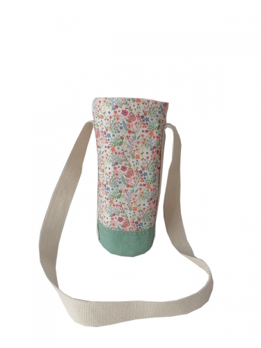 Canvas Water Bottle Carrier Bag Insulated Water Bottle Sleeve Holder with Adjustable Padded Shoulder Strap