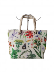 New Extra Large Capacity Beach Bag Elegant Ethnic-style Printed Cotton Canvas Women Tote Bag With Cotton Rope Handle