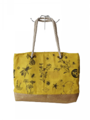 New Extra Large Capacity Beach Bag Elegant Ethnic-style Printed Cotton Canvas Women Tote Bag With Cotton Rope Handle