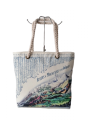 New Extra Large Capacity Beach Bag Elegant Ethnic-style Printed Cotton Canvas Women Tote Bag With Cotton Rope Handle