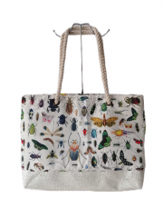 New Extra Large Capacity Beach Bag Elegant Ethnic-style Printed Cotton Canvas Women Tote Bag With Cotton Rope Handle