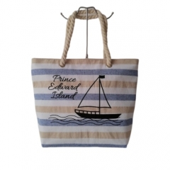 Hot Sale High Quality Customized Pattern Durable Women Fashion Zipper Tote Large Stripe Canvas Beach Bags