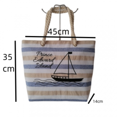 Hot Sale High Quality Customized Pattern Durable Women Fashion Zipper Tote Large Stripe Canvas Beach Bags