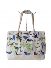 New Extra Large Capacity Beach Bag Elegant Ethnic-style Printed Cotton Canvas Women Tote Bag With Cotton Rope Handle