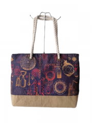 New Extra Large Capacity Beach Bag Elegant Ethnic-style Printed Cotton Canvas Women Tote Bag With Cotton Rope Handle