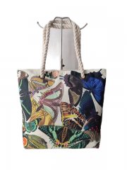 New Extra Large Capacity Beach Bag Elegant Ethnic-style Printed Cotton Canvas Women Tote Bag With Cotton Rope Handle