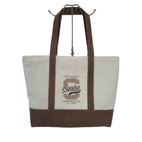 Simple Durable Large Capacity Color Printing Canvas Tote Brown and White Handbag Shopping Bag with Brown Handle