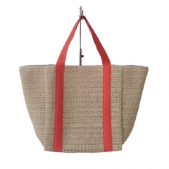 New Design Eco friendly Straw Summer Outing Large Capacity Handbag Straw Beach Bag With Orange Handle