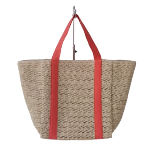 New Design Eco friendly Straw Summer Outing Large Capacity Handbag Straw Beach Bag With Orange Handle