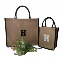 Hot Selling Shopping Gift Customized Logo Pattern Reusable Handbag with Handle Jute Linen Bag