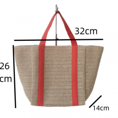 New Design Eco friendly Straw Summer Outing Large Capacity Handbag Straw Beach Bag With Orange Handle