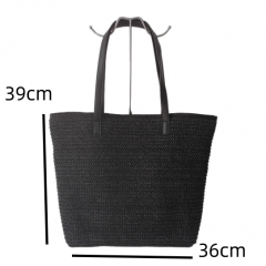 Wholesale Customized Color and Logo Women Summer Tote Shoulder Handbag Black Straw Paper Beach Bag