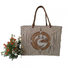 Fashion Women Durable Large Capacity Flower Handbag New Style Eco Friendly Tote White Cotton Rope Woven Bag