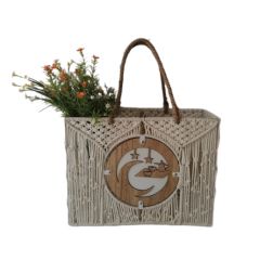 Fashion Women Durable Large Capacity Flower Handbag New Style Eco Friendly Tote White Cotton Rope Woven Bag