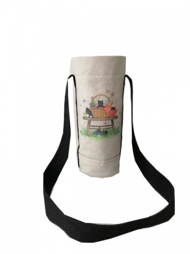 Canvas Water Bottle Carrier Bag Insulated Water Bottle Sleeve Holder with Adjustable Padded Shoulder Strap