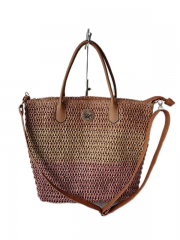 Women Beach Handmade Woven Paper Straw Large Tote Bag with Top Wooden Handle