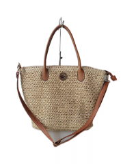 Women Beach Handmade Woven Paper Straw Large Tote Bag with Top Wooden Handle