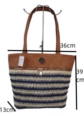 Wholesale Customizable Color Reusable Large Fashion Simple Tote Summer Vacation Handbag Zipper Straw Paper Beach Bag