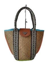 Custom Large Capacity Travel Swimming Woven Straw Bucket Bag Women Basket Beach Tote Bag