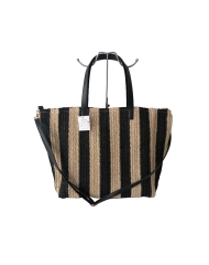 Customized Logo Pattern Fashion Handbag Hot Selling Wholesale Summer Vacation Tote Black And White Stripe Straw Paper Beach Bag