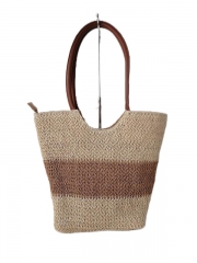 Natural Paper Straw Crochet Handmade Tote bag Fashion Lady Beach Bag with Pu handle large capacity