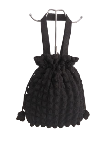 drawstring bag with during using , polyester black color shopping bag