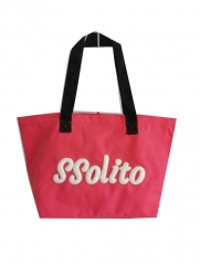 cotton tote bag with embroidery logo , shoulder bag with colorful color with zipper