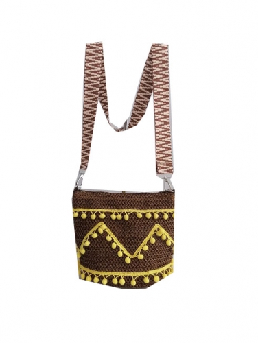 long handle customized design paper straw bag with lining and zipper