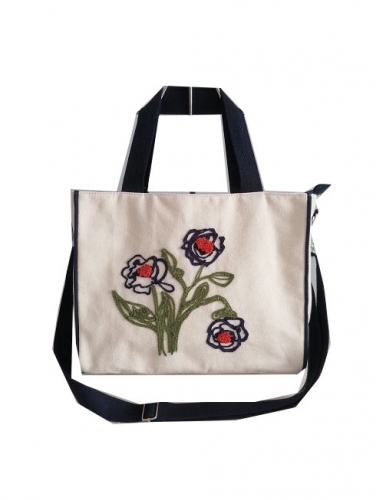 Best price canvas material shoulder bags, long handle embroidery logo shopping bag