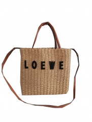 100% hademade straw bag with PU shoulder handle, customized embroidery logo with lining