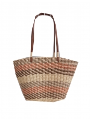 large space paper straw bags with PU handle, good quality paper straw bag with lining