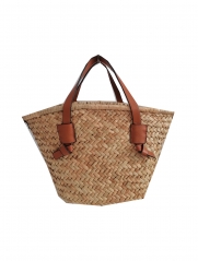 lady summber beach tote bag with PU handle, natural straw bag with best price