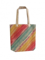 large space full color beach tote bag with zipper, customized design lady paper straw bag