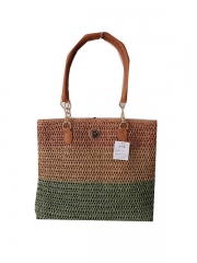 beach natural straw bag with PU handle, summer holiday straw bag