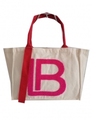 good quality canvas shopping bag with towel embroidery logo , lady fashion promotion bag
