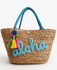 Reusable Hot selling Newly Eco Friendly straw Large Capacity Summer Beach Bag With Pu handle custom made